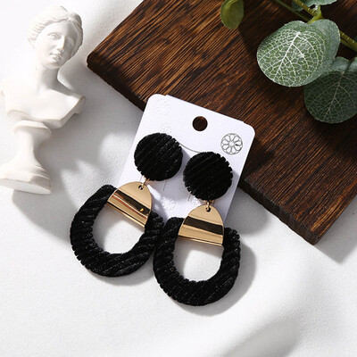 

rendy Statement Drop Earrings for Girls Women Fashion Jewelry Hollow Pink Velvet Geometry Earrings