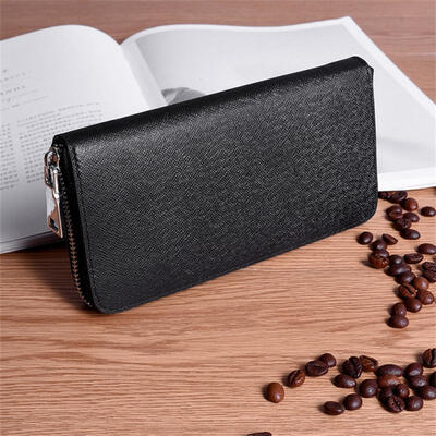 

Fashion Cross Pattern Mens Long Wallet High-Quality Genuine Leather Zipper Wallet Coin Purse With Multi Cards Holder