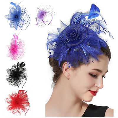 

Charms Mesh Flower Feather Fascinator Hat Wedding Prom Ladies Headpiece