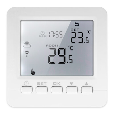 

16A Programmable Electric Heating Thermostat LCD Display with White Backlight Temperature Controller Voice Control Compatible with