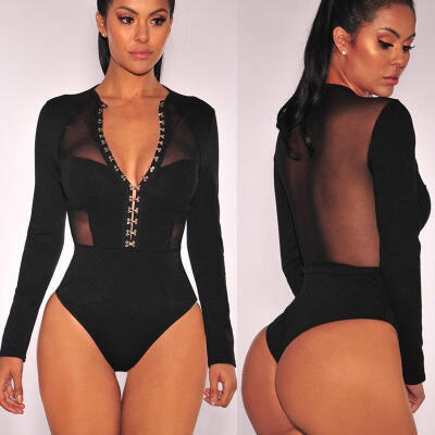 

Sexy Women Long Sleeve Shirt Jumpsuit Bodysuit Stretch Leotard Top Blouse TShirt