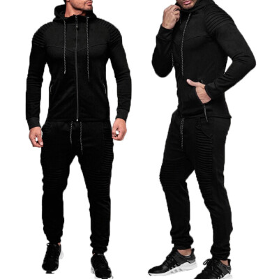 

SUNSIOM 2Pcs Mens Tracksuit Hoodies Sweatshirt Pant Set Gym Sportwear Suit Size -XXL