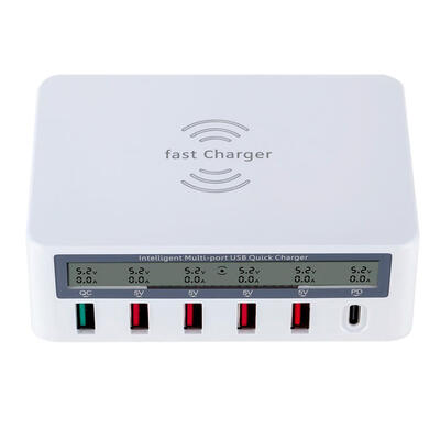 

6 USB Charger Digital Display QC 30 Station Wireless Charging Pad EU Plug