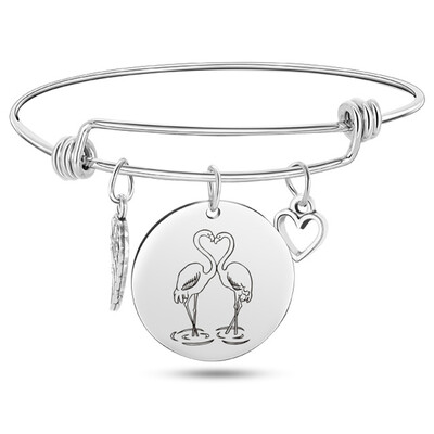 

Fashion Women Men Flamingo Heart Stainless Steel Angel Wings Bracelet Jewelry