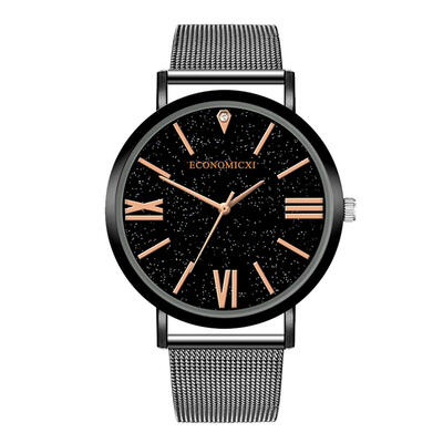 

ECONOMICXI Rhinestone Analog Watches Women Men Mesh Strap Quartz Wristwatch
