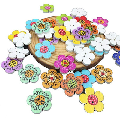 

Color Random 50pcs Flower Wooden Chip 5 Petal Children Kid Clothes Button Decorations Eco-friendly Ornament