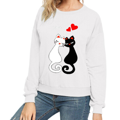 

Autumn And Winter Fashion Funny Cartoon Lover Cat Printed Shirts Casual Cute Sweatshirt Pullover Tops