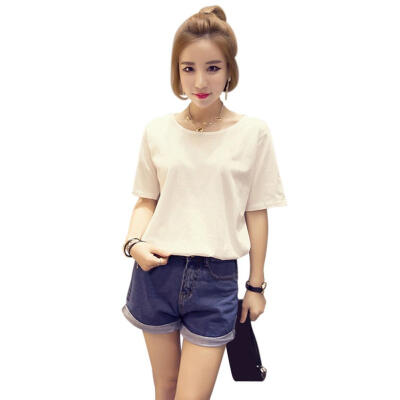 

Casual Solid Color Short Sleeve T-shirts Women Hollowed Round Neck Tee Tops