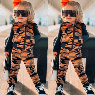 

AU Toddler Kids Baby Girls Hooded Camouflage Tops Vest Coat Long Pants Clothes