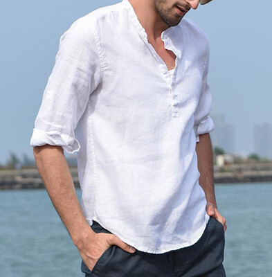 

Tailored Men Three Quarter Vintage Linen Solid Short Sleeve Retro T Shirts Tops Blouse