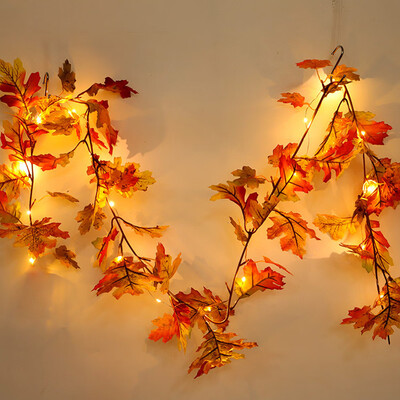 

〖Follure〗18M LED Lighted Fall Autumn Pumpkin Maple Leaves Garland Thanksgiving Decor