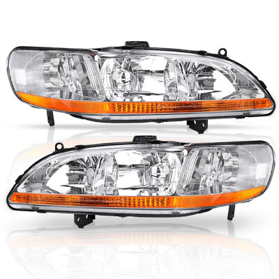 

Headlight Assembly for 1998 1999 2000 2001 2002 Honda Accord Headlamp Replacement Chrome Housing Amber Reflector