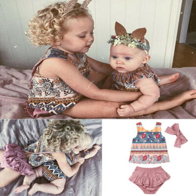 

Toddler Baby Girls Clothes Floral Vest TopsRuffle Tutu Shorts Headband Outfits