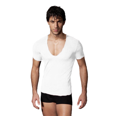 

Mens T-Shirt Deep V-Neck Soft Cotton Silm Basic Tee Solid Color Sexy Tops Shirts