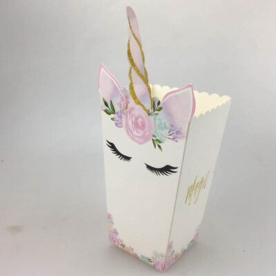 

Popcorn Snack Boxes--Rainbow Unicorn Pattern Treat Box Popcorn Container for Baby Shower Birthday Party Supplies