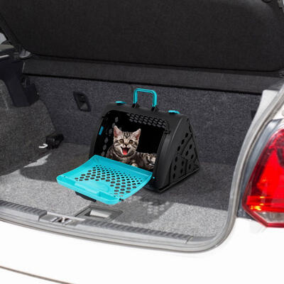 

Greensen Portable ABS Pet Cage with Safety Door Locks Wavy Handle Ventilated Dog Cat Carrier Blue