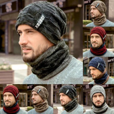 

New Men Winter Warm Knitting Beanie Hat Scarf Set Thicken Neck Warmer Ski Cap