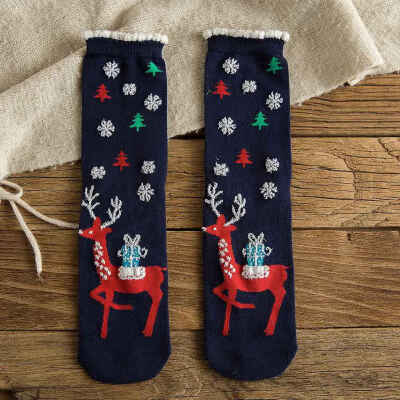 

1 Pair Christmas Socks Women Adults Warm Winter Santa Snowman Deer Xmas Sock Gift