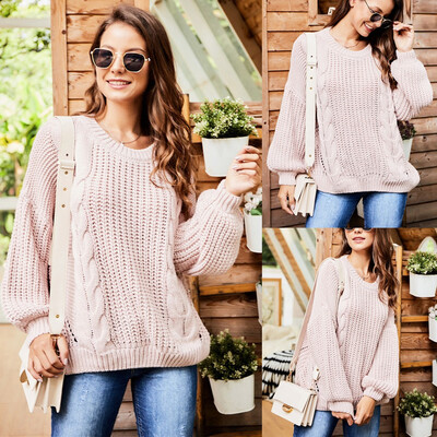 

Tailored Women O-Neck Solid Color Pullover long Sleeve Loose Knitted Sweater Tops