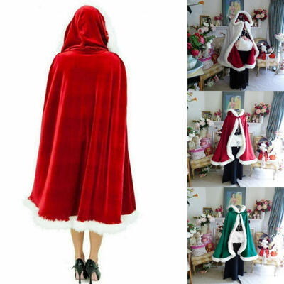 

12M Christmas Red Velvet Santa Claus Deluxe Cloak Cape with white Fluffy Trim