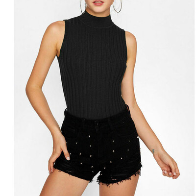

Women Casual High Neck Vest Top Sleeveless Slim Blouse Solid Tank Tops