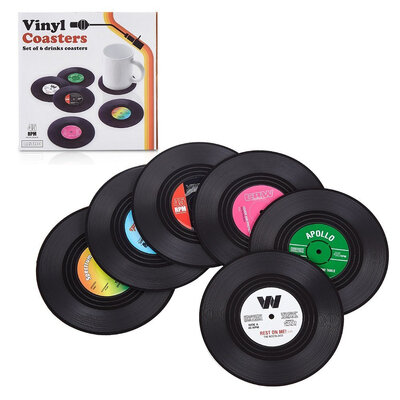 

Retro Record Disc Design Drink Vinyl Coasters Non-slip Cup Bottle Mats 6PCS