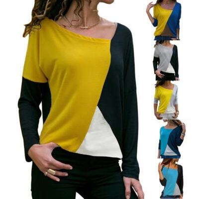 

New hot sale women fashion long sleeve loose casual top V-neck multi-color T-shirt