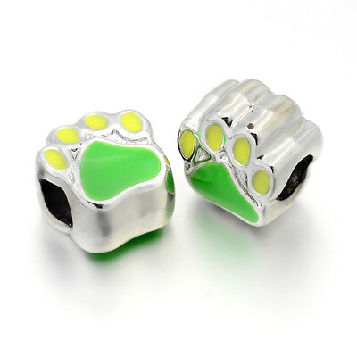 

Nickel Free & Lead Free Unfading Silver Plated Alloy Enamel European Beads Large Hole Beads Dog Paw Print LawnGreen 11x10x7mm