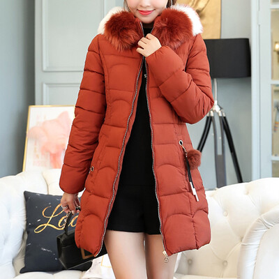 

Roseonmyhand Women Hooded Solid Outwear Warm Long Thick Fur Cotton Parka Slim Jacket Coat