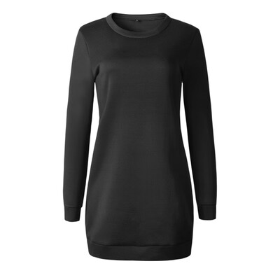 

Womens Fashion Solid Color Thicken Mini Dress Sweater Round Neck Long Sleeve