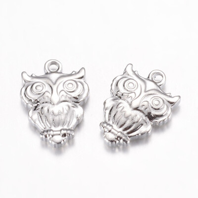 

304 Stainless Steel Pendants Owl Stainless Steel Color 16x12x35mm Hole 1mm