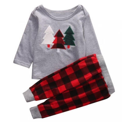 

Toddler Kids Baby Boy Clothes Christmas Tree TopsPlaid Pants 2pcs Outfits Set