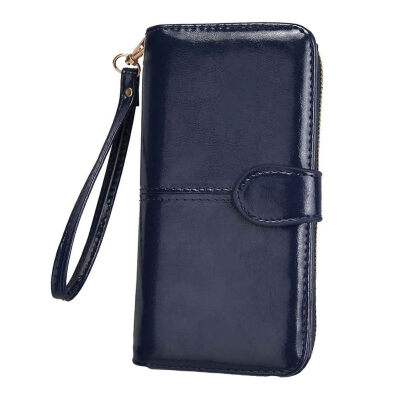 

Solid Color Women Zipper Wristlet Faux Leather Long Wallet Purse Phone Holder