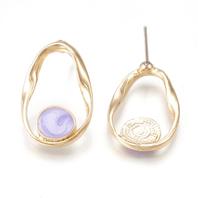 

Alloy Enamel Stud Earrings Oval Light Gold Lilac 235x155mm Pin 07mm