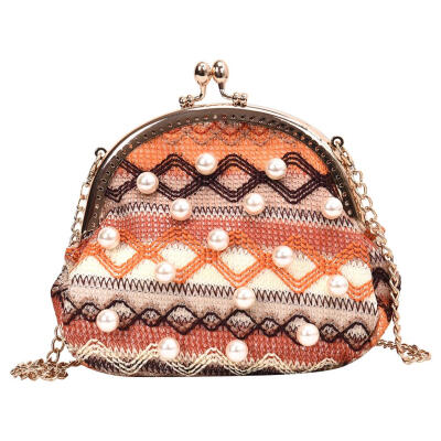 

Ethnic Woven Pearls Decor Shoulder Handbags Women Small Chain Crossbody Bag