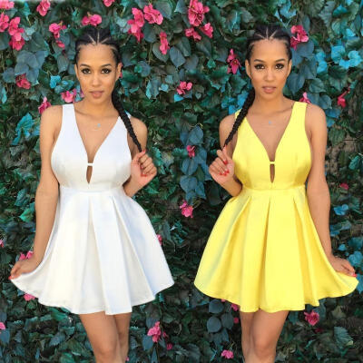 

Sexy Women Summer Casual Sleeveless Party Evening Mini Dress Beach Dress V-neck