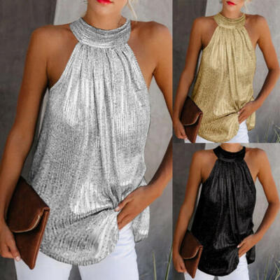 

Womens Halter Neck Tank Tops Ladies Summer Casual Sleeveless T shirt Blouse Vest