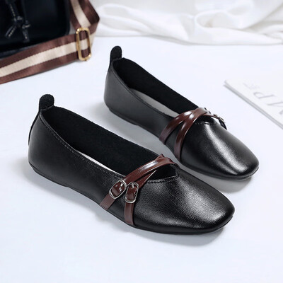 

Bean Bean Shoes Womens Spring Retro Grandma Shoes Korean Version Baitao Softsole Single Shoes Womens Flat sole Pregnant Womens