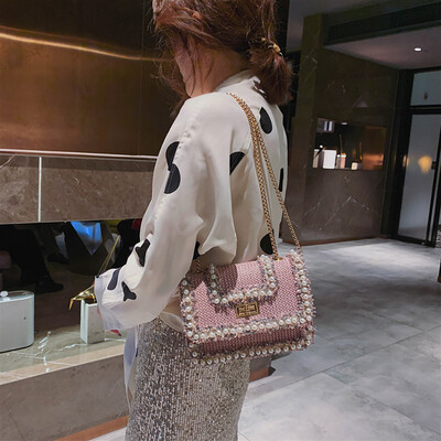 

Tailored Vintage Women Woven Pearl Shoulder Bag Messenger Bag Crossbody Bag Beach Bag