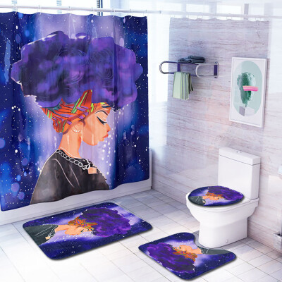 

〖Follure〗African Explosion Head Woman Waterproof Shower Curtain Bathroom Mat Four-piece