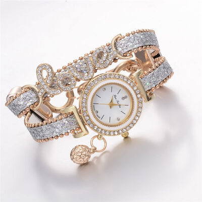 

Luxury Womens Watches With Rhinestone Dial Ladies Fashion Quartz Wristwatch Leather Winding Bracelet Strap Clock Reloj Mujer