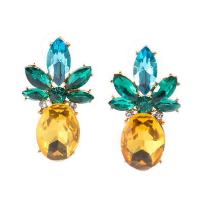 

Exquisite Rhinestone Yellow Green Pineapple Stud Earrings For Women Unique Shining Crystal Fashion Jewelry Christmas Gifts