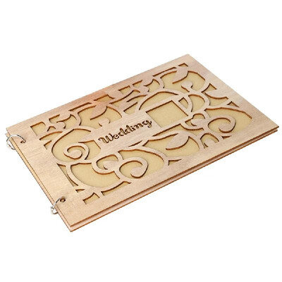 

Handiness Hollowed-Out Shape Wooden Creative Decoration Wedding Supplies 20 Pages Notebook Guest Book
