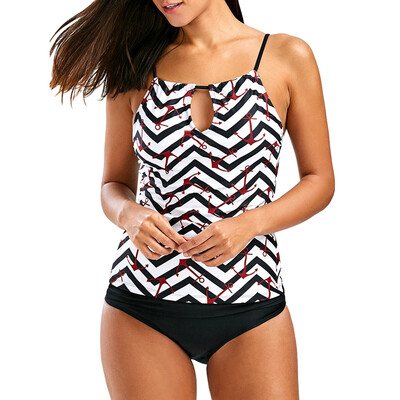 

Anchor Print Keyhole Backless Tankini Swimsuits