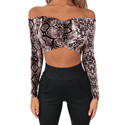 

Casual Slash Neck Loose TOPS Summer Shirt Women Sexy Long Flare Sleeve Fashion Leopard Print sexy Off Shoulder Top