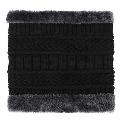 

Winter Outdoor Cycling Men Solid Color Fleece Lined Knitted O Ring Neck Scarf