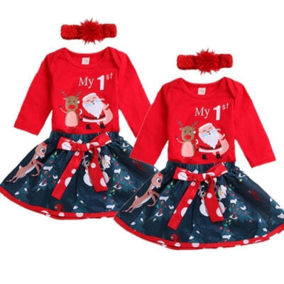 

My First Christmas Baby Girls Infant Outfit Romper Tutu Skirts Headband 3PCS Set