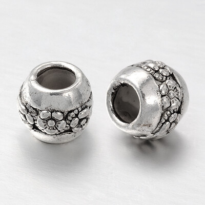 

Tibetan Style Alloy European Beads Barrel with Flower Large Hole Beads Antique Silver 10x8mm Hole 5mm