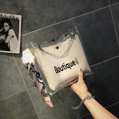 

Small bag woman 2019 new jelly bag transparent bag ins oblique satchel bag single shoulder bucket tide in summe