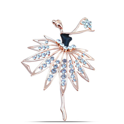

Beautiful Girls Fashion Trendy Charming Princess Ballerina Brooch Crystal Rhinestone Brooches Pins Dress Decoration Jewelry Gift